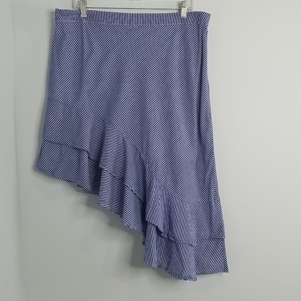 A New Day asymmetrical blue & white Rumba Salsa Stripe ruffle skirt  Size 18
